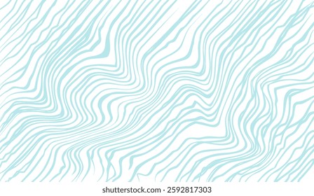 Undulating azure lines dance across a stark white canvas, creating an organic and fluid pattern reminiscent of water currents or delicate topographic contours adding depth and intrigue