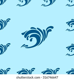 Undulating blue ocean an sea waves seamless background pattern 