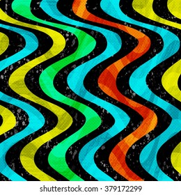 undulating colored lines on a black background. abstract geometric background. vector illustration