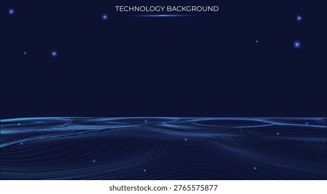 Undulating floor. Background of fiber-optic strands orbiting like a galaxy in the universe. An elegant and futuristic technological concept ideal for fintech and internet presentations. UI UX design. Floor. Template