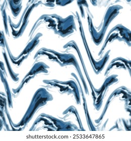 an undulating and fluid combination of blue and white colours 
the impression that waves have formed on the water
the blue tones are scattered on the white background in a sinuous and flowing manner