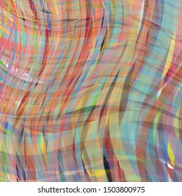 Undulating, intertwined wavy pattern with multitude of wild, bright colors, filling all spaces
