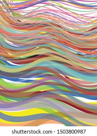 Undulating, intertwined wavy pattern with multitude of bright, lively colors