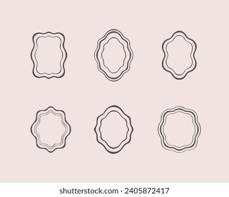 Undulating logo frame set. Geometric line oval design frames. Vector shape for packaging, labels, postcards, invitations, social media post. 