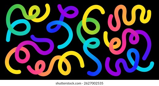 Undulating looped rainbow lines - sinuous curvy shapes, winding swirls vivid gradient tones abstract pattern. Snake like twisting flowing organic forms wavy colorful liquid texture.