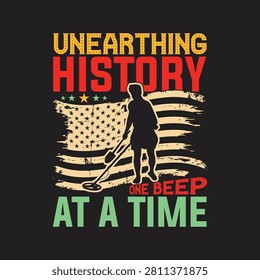 Unearthing history metal detecting design with silhouette and us flag background detecting detector treasure silhouette unearthing metalworker archaeology discovery illustration adventure