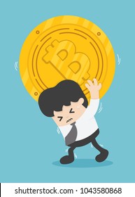 Uneasy Employee Bitcoin Bankruptcy Market, difficulties in the work. Bitcoin symbol financial decline.Concept is the fall of the virtual currency