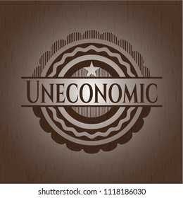 Uneconomic badge with wooden background