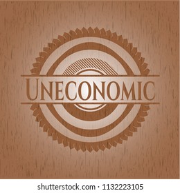 Uneconomic badge with wooden background