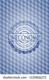 Uneconomic blue emblem with geometric pattern background.