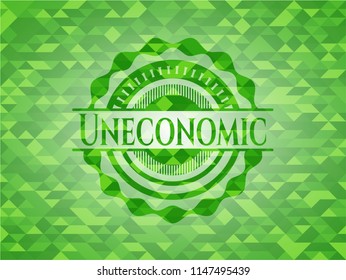 Uneconomic green emblem with triangle mosaic background