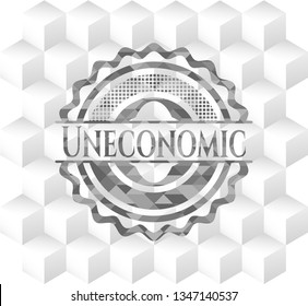 Uneconomic grey badge with geometric cube white background