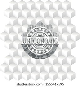 Uneconomic grey emblem with geometric cube white background