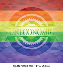 Uneconomic on mosaic background with the colors of the LGBT flag