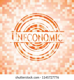 Uneconomic orange tile background illustration. Square geometric mosaic seamless pattern with emblem inside.