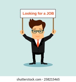 Unemployed business men holding board with sign. 