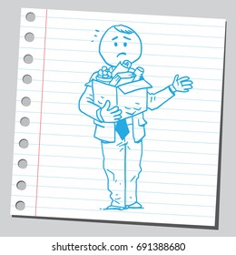 Unemployed businessman holding box with his things