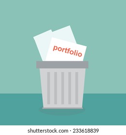 unemployed concept - portfolio and application form in rubbish bin