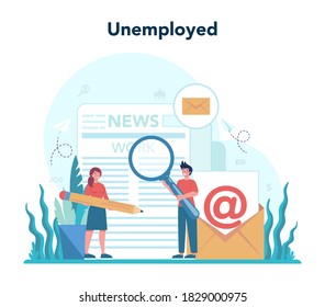Unemployed concept. Searching for work or job. Idea of employment. Employment service and job interview, building career. Isolated flat illustration