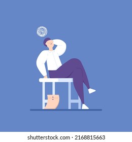 an unemployed or job applicant who is confused about finding a job. depression, stress, fatigue, dizziness. a man sat down to rest because he was tired. concept illustration design. vector elements