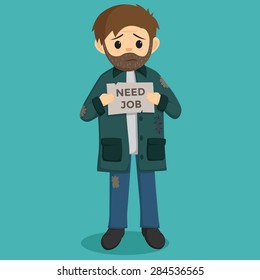 Unemployed Man Holding A Paper With Need Job Text And Background