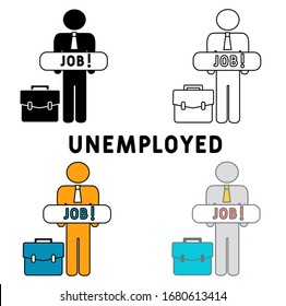 Unemployed man set icon . Simple design.  icon from Insurance outline collection. unemployed icon isolated on white background. unemployed trendy illustration