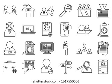 Unemployed office icons set. Outline set of unemployed office vector icons for web design isolated on white background
