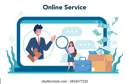 Unemployed online service or platform. Searching for work or job. Idea of employment. Employment service and job interview. Isolated flat illustration
