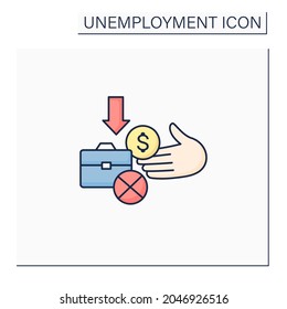 Unemployment Benefit Color Icon. Cash Benefits For Fired Workers. Unemployment Insurance, Payment, Compensation. Help From Government. Joblessness Concept. Isolated Vector Illustration