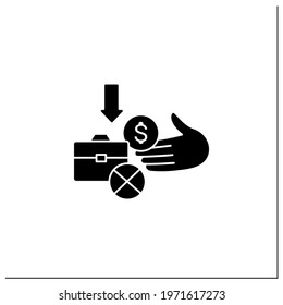 Unemployment Benefit Glyph Icon. Cash Benefits For Fired Workers. Unemployment Insurance, Payment, Compensation. Help From Government. Filled Flat Sign. Isolated Silhouette Vector Illustration