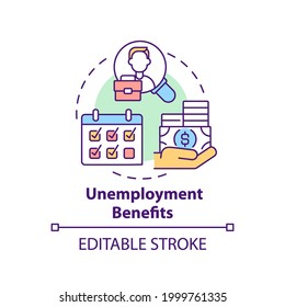 Unemployment Benefits Concept Icon. Temporary Income Idea Thin Line Illustration. Lose Job. Lost Earnings And Helping Pay Expenses. Vector Isolated Outline RGB Color Drawing. Editable Stroke