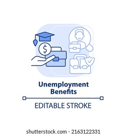 Unemployment benefits light blue concept icon. Insurance, payment. Government benefit abstract idea thin line illustration. Isolated outline drawing. Editable stroke. Arial, Myriad Pro-Bold fonts used