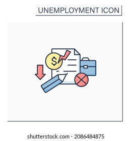 Unemployment claim color icon. Documentary. Request for cash benefits after getting laid off from job. Compensation. Joblessness concept. Isolated vector illustration