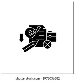 Unemployment claim glyph icon. Documentary. Request for cash benefits after getting laid off from job. Compensation. Joblessness concept.Filled flat sign. Isolated silhouette vector illustration