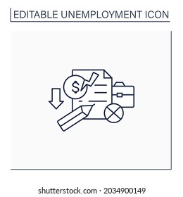 Unemployment claim line icon. Documentary. Request for cash benefits after getting laid off from job. Compensation. Joblessness concept. Isolated vector illustration.Editable stroke