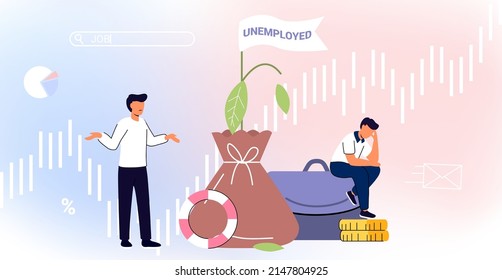 Unemployment concept Dismisses employee Jobless troubles Work crisis Job reduction Vector character illustration Professional burnout Lost job position Unemployed, waiting for work opportunities