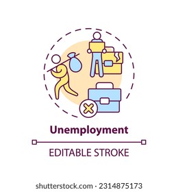 Unemployment concept icon. No work. Global recession. Laid off. Economic crisis. Financial stress. Job loss abstract idea thin line illustration. Isolated outline drawing. Editable stroke