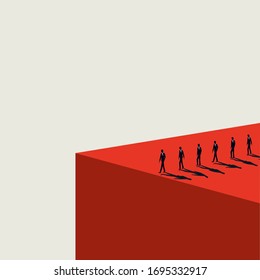 Unemployment Crisis Due To Covid-19, Coronavirus Vector Concept. Line Of People Walking To Cliff Edge. Job And Income Loss, Layoffs, Economic, Financial Recession Symbol. Eps10 Illustration.