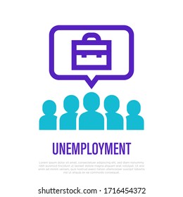 Unemployment. Crowd of people looking for job. Financial crisis thin line icon. Vector illustration.