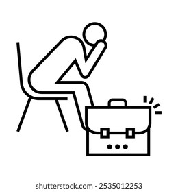 Unemployment Icon – Silhouette of a Person Sitting with Head Down Next to a Briefcase, Representing Job Loss