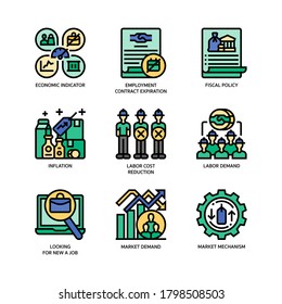 Unemployment icons set filled outline style