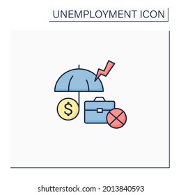 Unemployment insurance color icon. Temporary income for eligible workers. Unemployed protection. Replace lost wages. Compensation concept. Isolated vector illustration