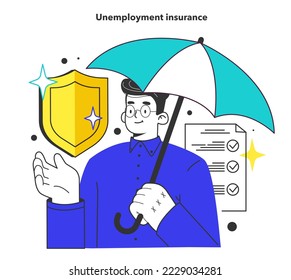 Unemployment insurance. Government financial support. Social problem of occupancy, job offer and workplace shortening. Economy theory. Flat vector illustration