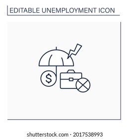 Unemployment Insurance Line Icon. Temporary Income For Eligible Workers. Unemployed Protection. Replace Lost Wages. Compensation Concept. Isolated Vector Illustration.Editable Stroke