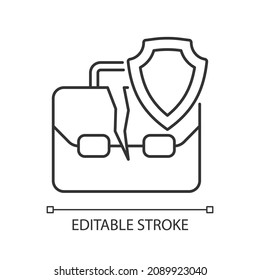 Unemployment Insurance Linear Icon. Supporting Program Insurance Policy. Thin Line Customizable Illustration. Contour Symbol. Vector Isolated Outline Drawing. Editable Stroke. Arial Font Used