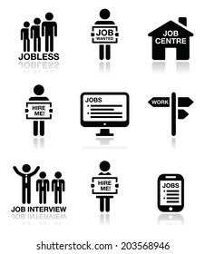 Unemployment, job searches vector icons set 