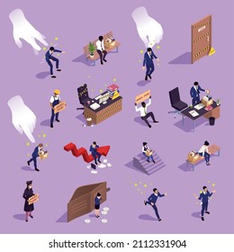 Unemployment and jobless people isometric set isolated vector illustration