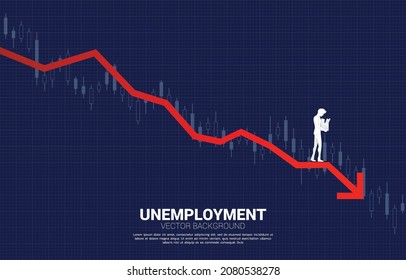 Unemployment man walk away with down graph. business concept for unemployed people and down turn economy.