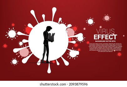 Unemployment man walk away with particle of  virus outbreak background. Concept for economic crisis from virus outbreak.  