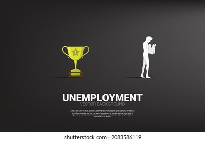 Unemployment man walk away from trophy. business concept for unemployed people.